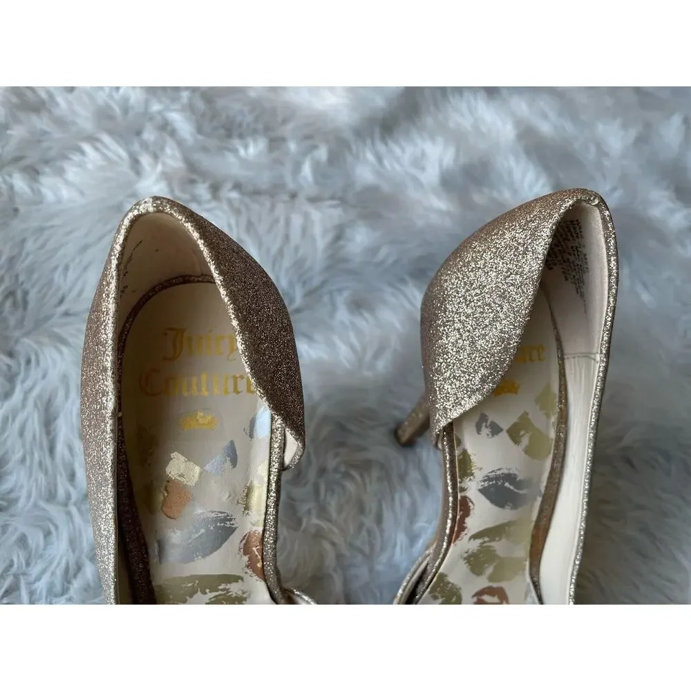Juicy Couture Women's Glitter Heels‎ Size 7 Champagne Gold